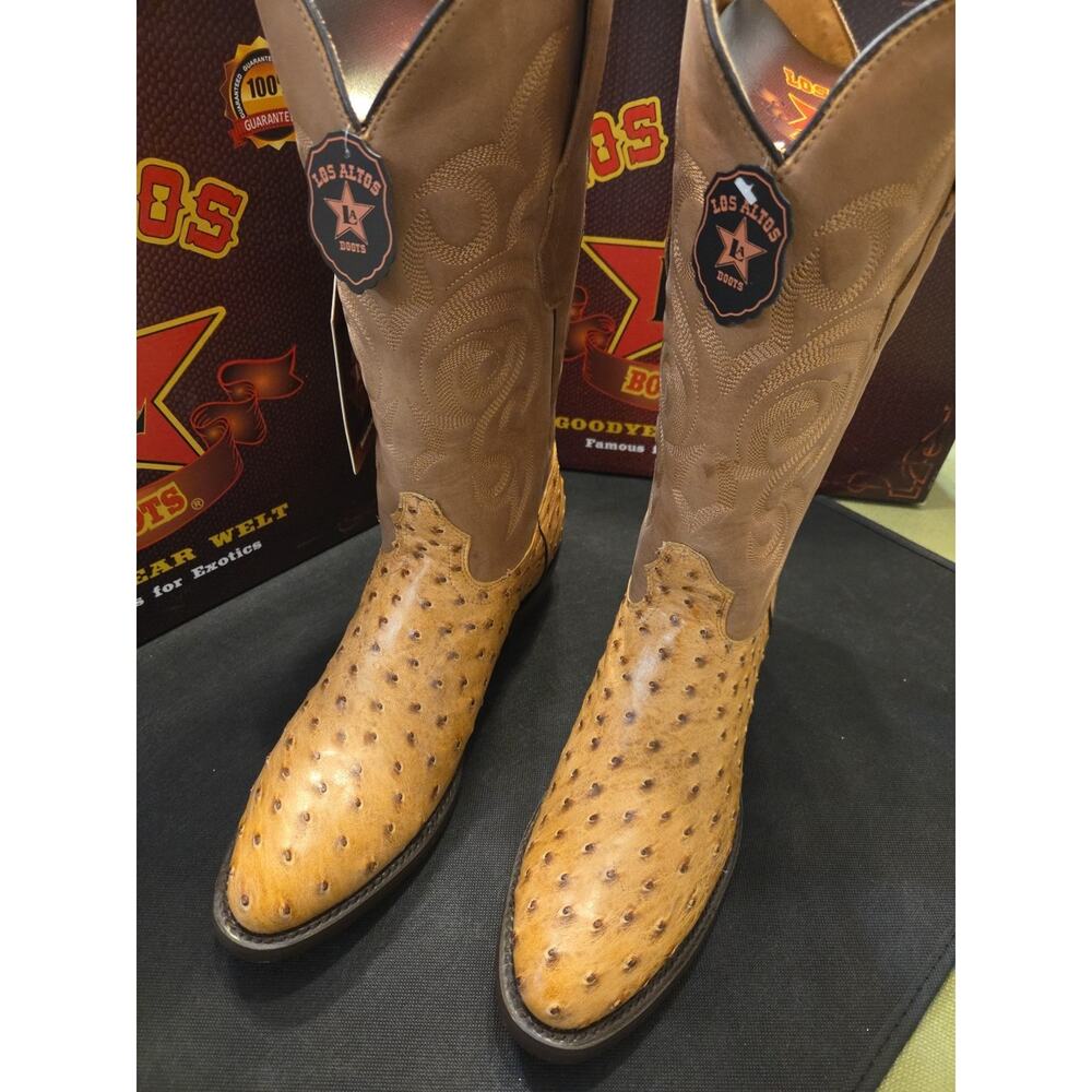 Los Altos Genuine Amber Full Quill Ostrich WESTERN Boot Round Toe 650354 10EE
